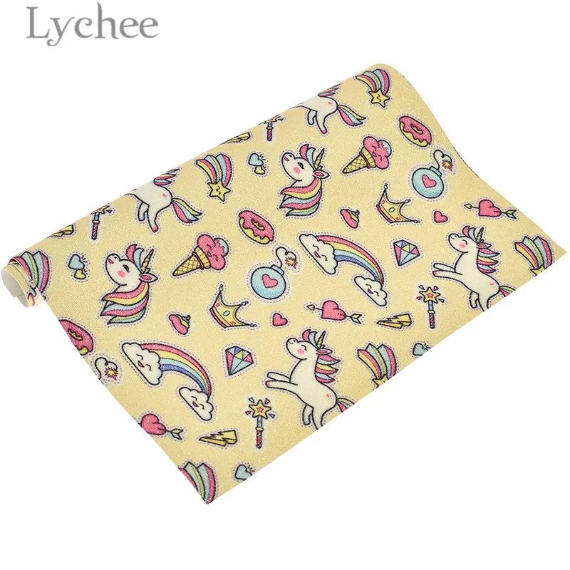 Lychee Life 21x29 см A4 Единорог блеск PU Ткань Высокое качество Синтетическая Кожа DIY материал для сумки ремни одежды