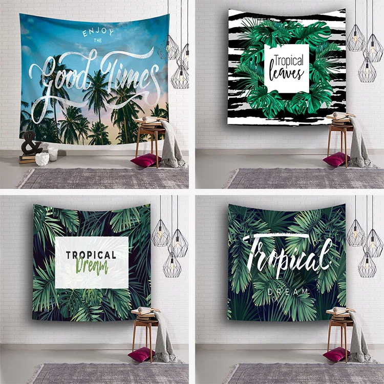 

1 Ps Chic Elegant Green Plants Printed Nordic Style Witchcraft Decorative Hippie Mandala Macrame Bohemian Wall Hanging Tapestry