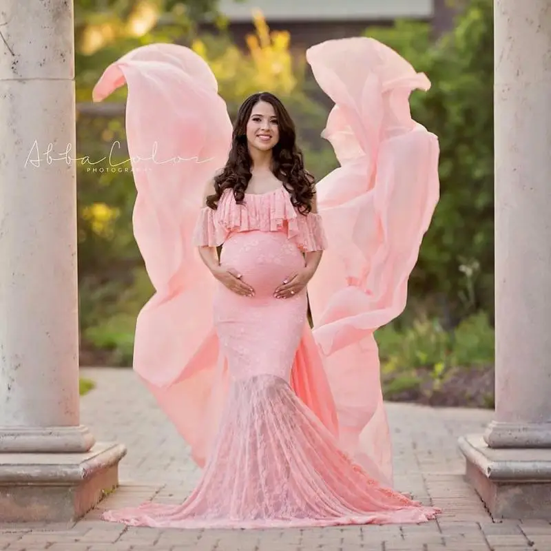

Lace Maternity Dress Photography Props Sexy Off Shoulder Summer Pregnancy Dresses Ruffles Maternity Gown Clothes For Photo Shoot