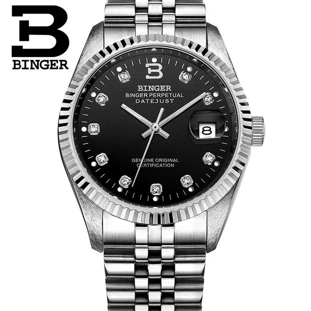Швейцарские роскошные водонепроницаемые автоматические мужские и женские механические часы с автоматической датой, полностью стальные бизнес-часы от ведущего бренда для мужчин и женщин - Цвет: Mens silver black