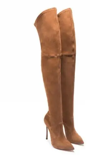 Г., дизайн, пикантные женские ботфорты осенние сапоги выше колена с острым носком на высоком металлическом каблуке - Цвет: as pic