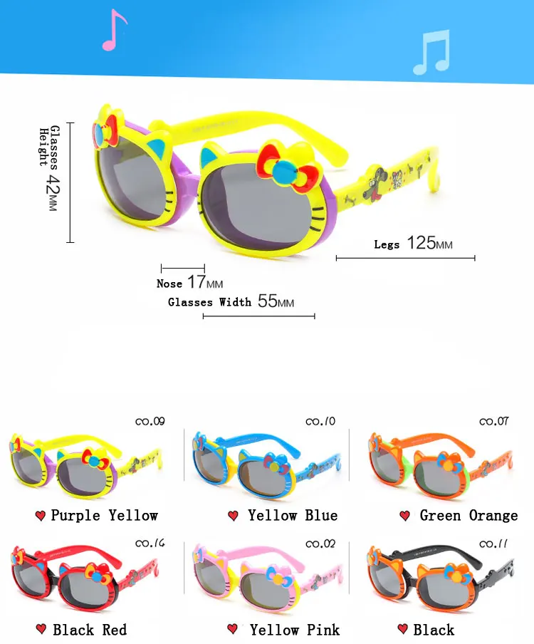 Двух часах очки детские TR90 милые детские прищепка в форме кошки на Поляризованные солнцезащитный очки солнцезащитные очки ребенок девочка очки с мультипликацией для Oculo 859