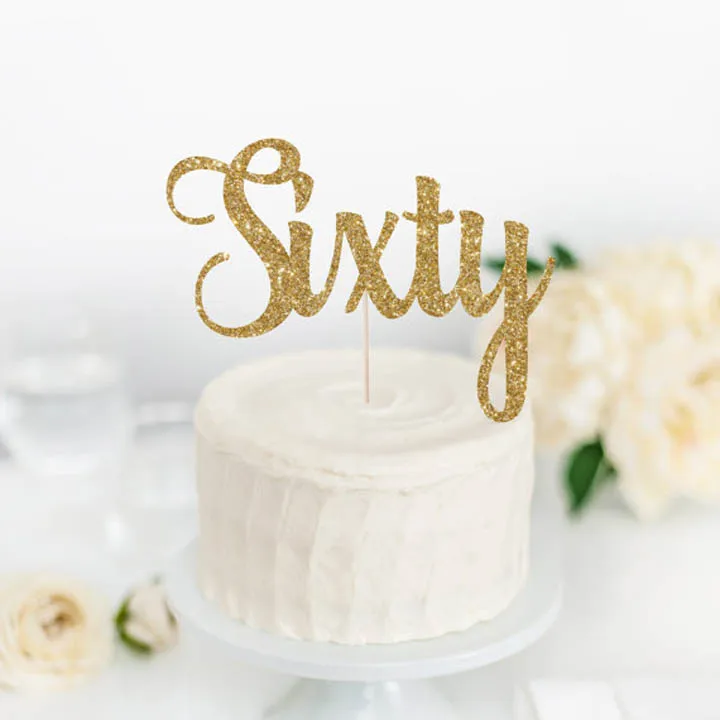 Sixty Cake Topper 60th Birthday Gold Glitter Topper Custom