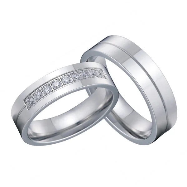 2 pieces classic his and hers european western silver color titanium steel wedding band ring set - White Gold Wedding Rings Sets 2 pieces classic his and hers european western silver color titanium steel wedding band ring set - White Gold Wedding Rings Sets