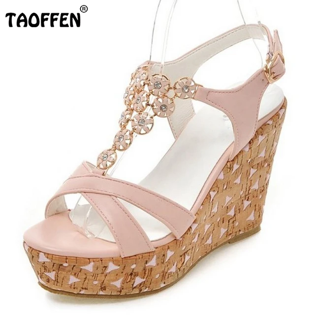 TAOFFEN Sexy Office Lady High Wedges Sandals Flower Platform High Wedges Sandals Summer Vacation Women Footwears Size 34-39