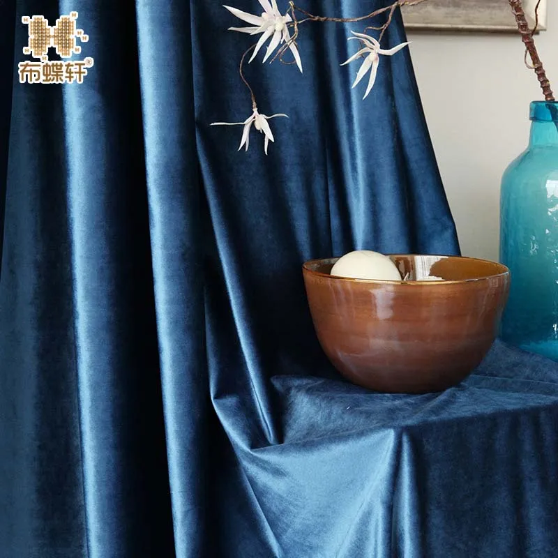 

Modern Simple Style Solid Color Royal Blue Luxury Velvet Window Curtains for Living Room Bedroom Luxurious Customized Size