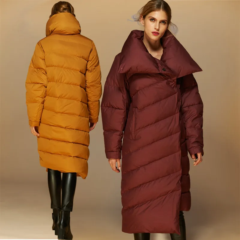 

(Lord Fur) European Autumn Winter Women Down Parkas Coats 80% Duck Down Fashion Outerwear Overcoat X-Length 3XL 4XL 5XL AF1288