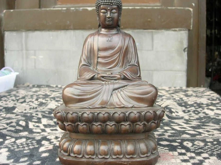 

China Folk Buddhism Bronze Copper Sakyamuni Amitabha Shakyamuni Buddha Statue