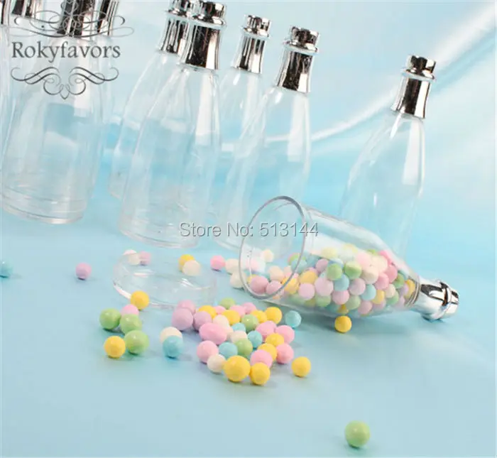 75 Silver Champagne Bottle Acrylic Candy Box Wedding Bridal Shower Party Favors 