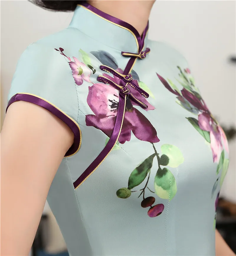 Шанхай история долго Cheongsam из искусственного шелка китайский высокое Разделение Qipao платье двойной Слои Винтаж платье Чонсам тонкий