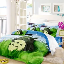 Kids Totoro Bedding Set Cartoon Green Natural Scenery Duvet Cover Set Susuwatari Printed Bedding King Queen Quilt Cover 3Pcs