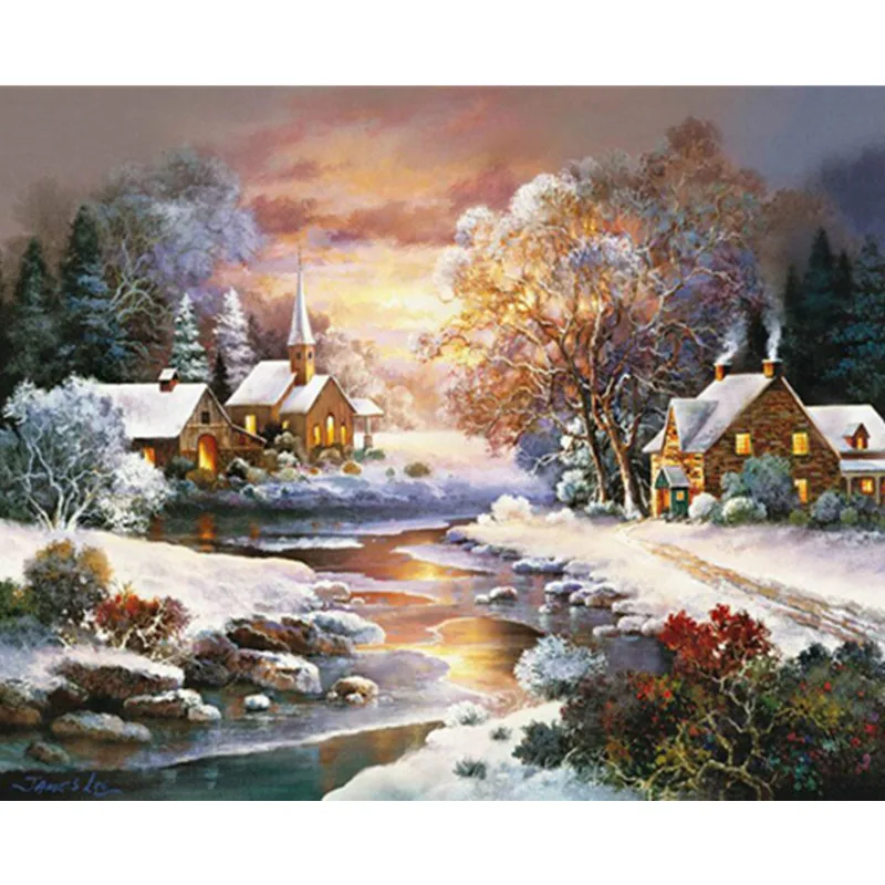 

Dropshipping 60x75cm Painting By Numbers DIY Winter snow dusk Scenery Wall Art Picture Acrylic Painting For Wedding Decoration