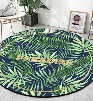 

Green Tropical Leaves Printed Round Carpets Living Room Computer Chair Cloakroom Area Rug Children Play Tent Anti-Slip Floor Mat