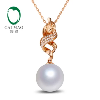 

Exquisite 14k Rose Gold 11mm Round SouthSea Pearl Engagement Diamond Pendant Free shipping