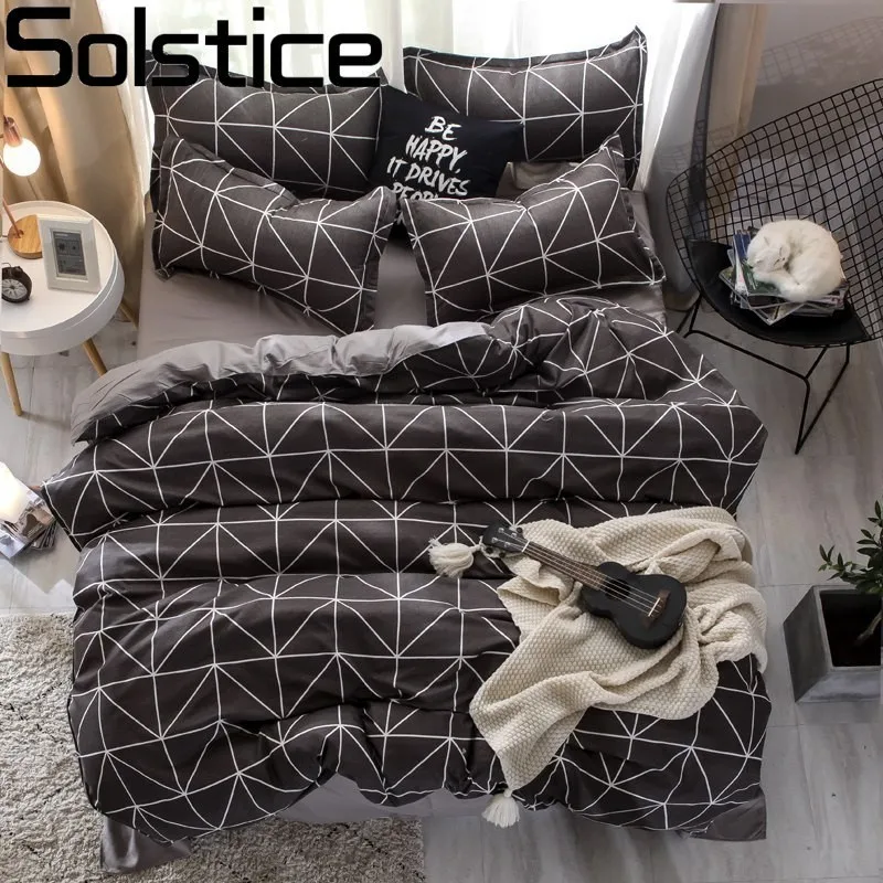 

Solstice High-quality Black Diamond Lattice Style Soft Comfortable Duvet Cover Set Queen King Size Bed Flat Sheet Pillowcases