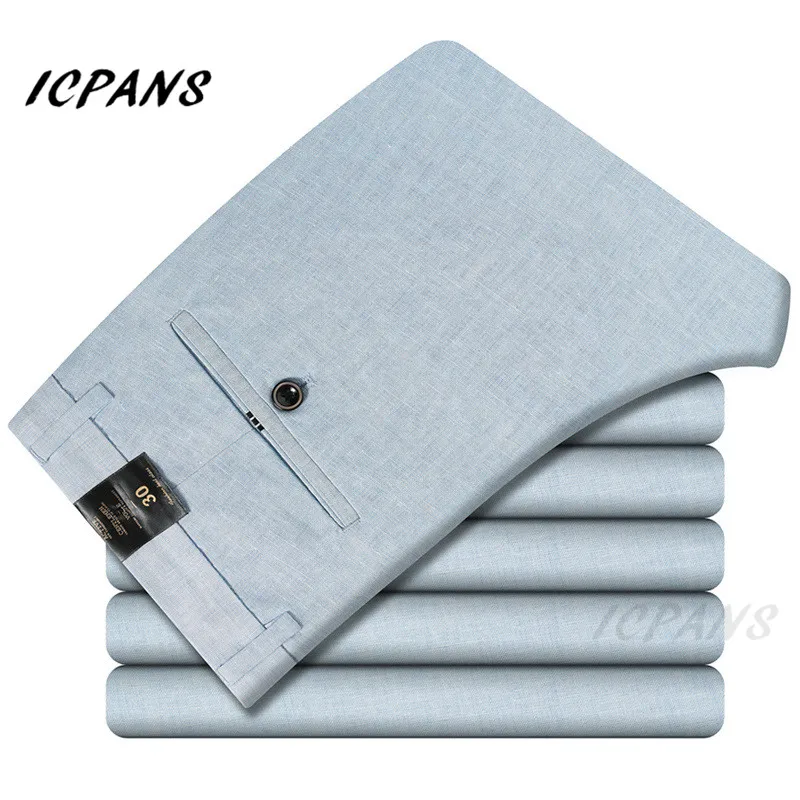 ICPANS Summer Thin Linen Pants Mens Solid Casual Formal Business Trousers Mens Clothing Slim Fit Trousers Male Plus Size 40