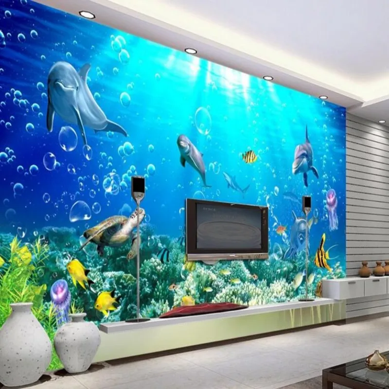Beibehang Children room large 3d underwater world super clear murals decoration bedroom living room video wall 3d wallpaper clear acrylic jewelry box tabletop home decoration gift box with sliding lid
