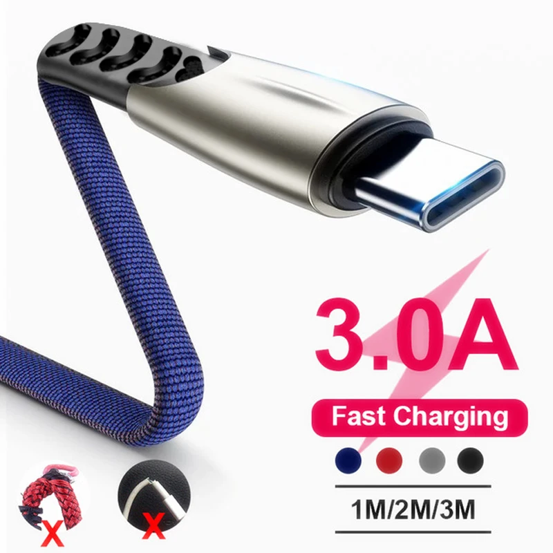 

1m 2m 3A 3A Fast Charging USB Cable Type C Charger For Samsung S10 S9 S8 Note 9 Android Mobile Phone Data Cable type c Charger