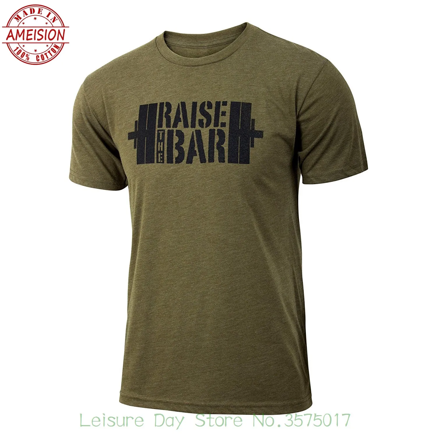 شخصية T قميص مخصص T قميص رفع بار-العسكرية الأخضر-الرجال الحديد رفع الاثقال Triblend تجريب تي شيرت