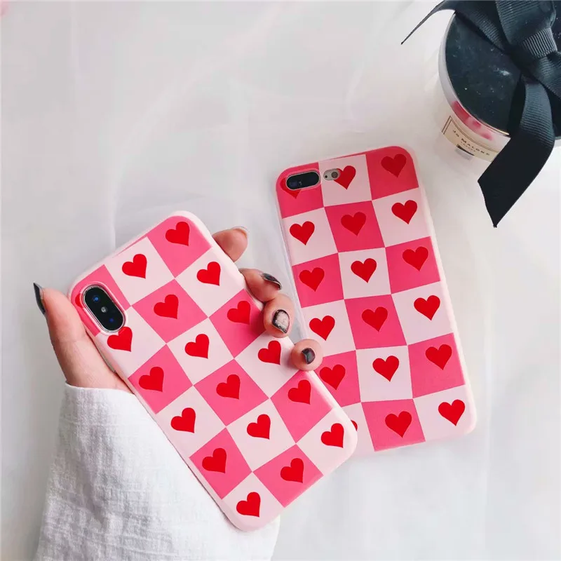 

Fashion Soft Silicone Pink Back Cover Case For iPhone X 10 Ten 8 7 6 6S Plus Case Rubber Phone Protector Love Heart Coque Capa