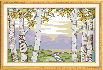 

Birches In The Summer Needlework Diy Dmc Cross Stitch Landscape Tree Cross Stitch In Cross-Stitch Package Kits For Embroidery