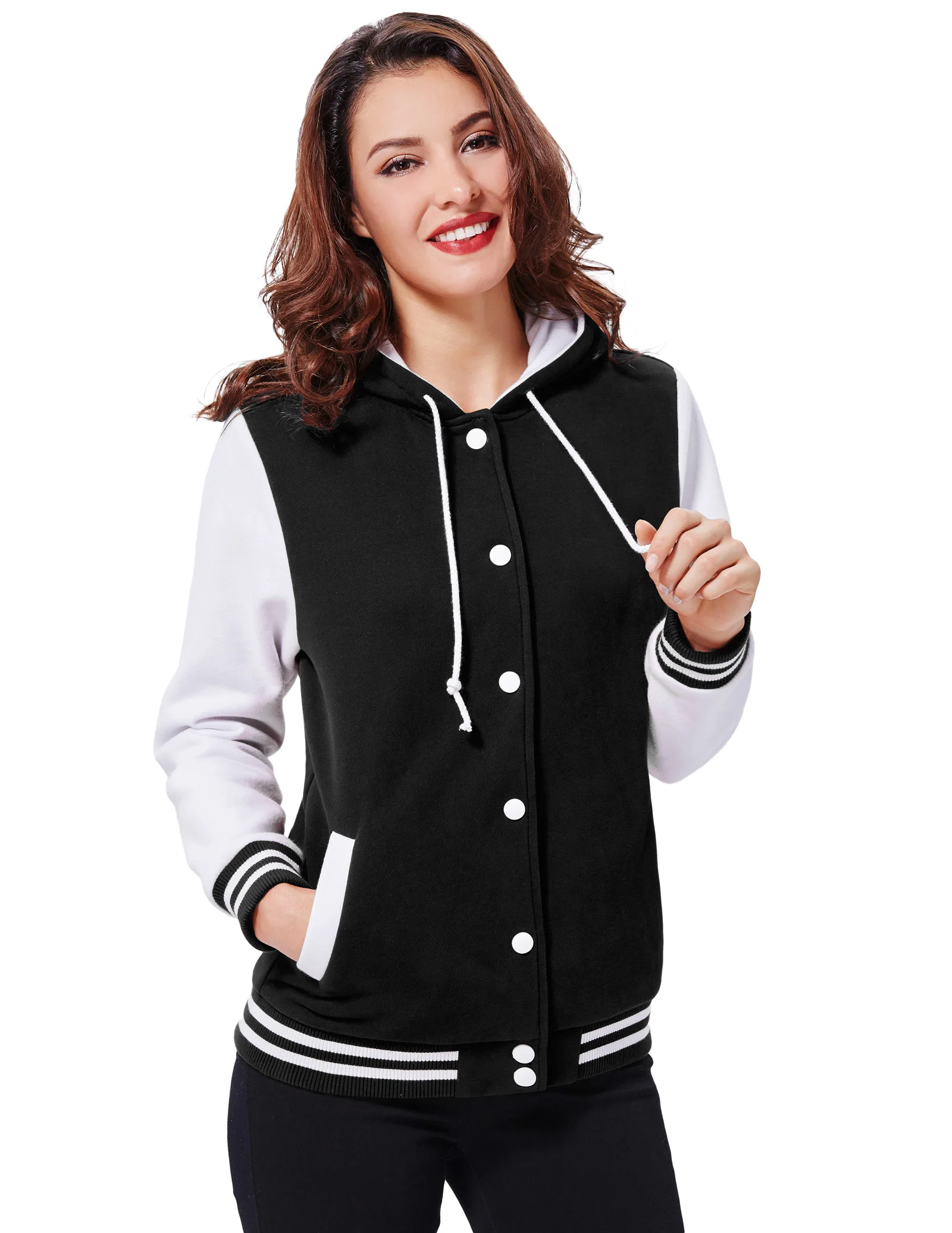 New Women Slim Hooded Baseball Coat School Jacket Varsity Sports Tops