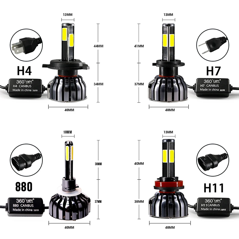 HLXG 360 градусов светодиодный головной светильник s 880 светодиодный светильник H4 Hi/Lo 9006 9005 hb4 hb3 со светодиодным драйвером H7 светодиодный Авто налобный фонарь COB противотуманный светильник лампа