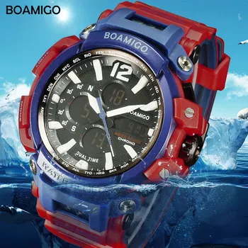 

BOAMIGO Brand Men Sports Digital Analog Watches Men's LED Dual Time Clock Water Resistant Shock Wristwatches Relogio Masculino