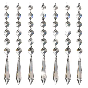 

H&D 10pcs 60mm Crystal Tip Bead Pendant with 14mm Octagon Beads Prisms for Chandelier Parts Wedding Favor Suncatcher(Clear)