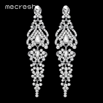 

Mecresh Simple Wedding Drop Earrings for Women Clear Crystal Bridal Bridesmaid Long Hanging Earrings Engagement Jewelry EH291