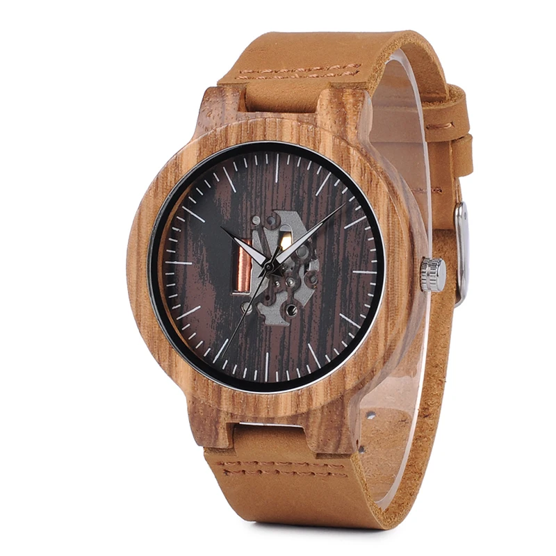 BOBO BIRD LH29 Mens Watches Top Brand Exposed Movement Japanese Quartz Wristwatch with Soft Leather Band Accept OEM