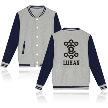 

Popular EXO Member Logo Jacket Women College Sweatshirts Gray Navy Blue Kpop EXO Fans Hoodie Girl Korea Fashion Jacket Grey