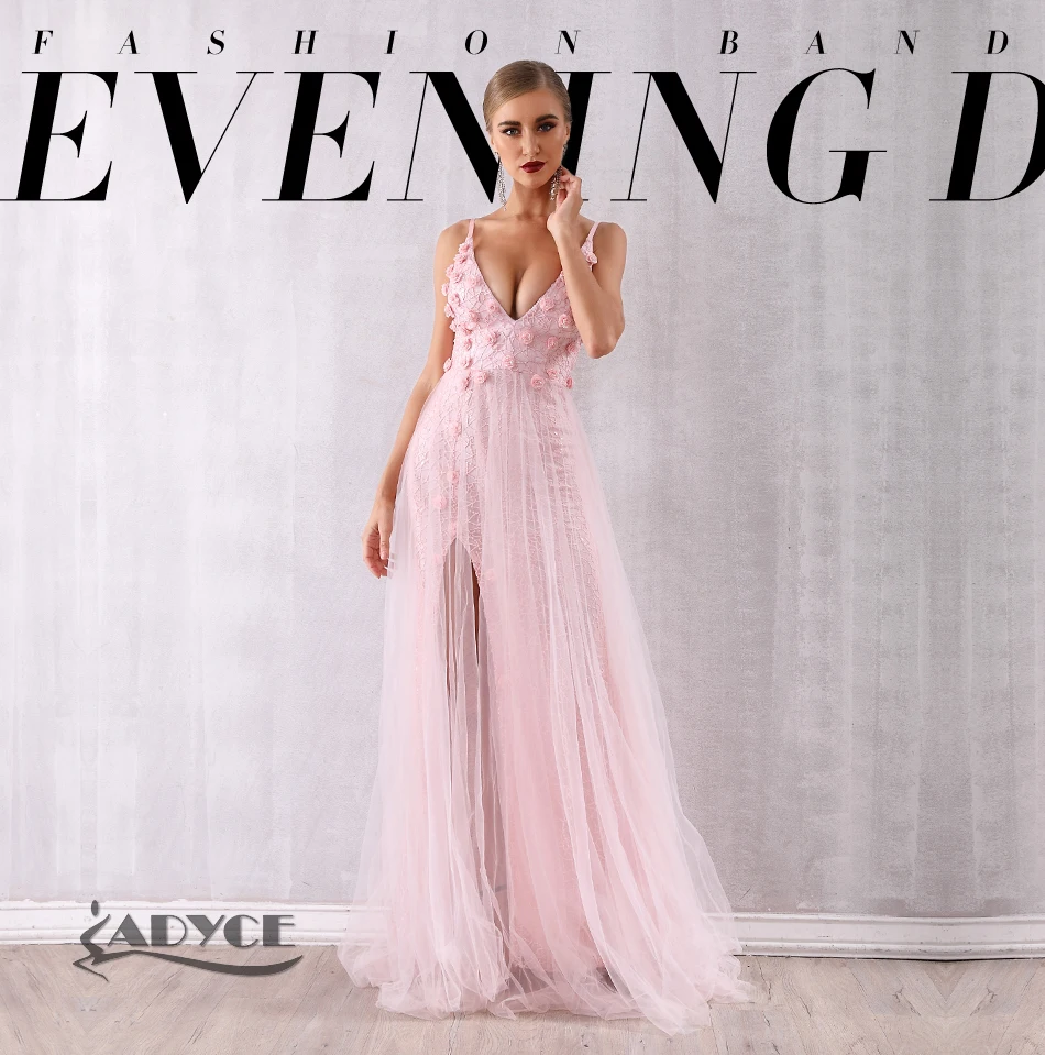 Женское розовое платье с аппликацией ADYCE, клубное кружевное платье без рукавов на бретелях-спагетти, вечернее праздничное платье знаменитости, лето