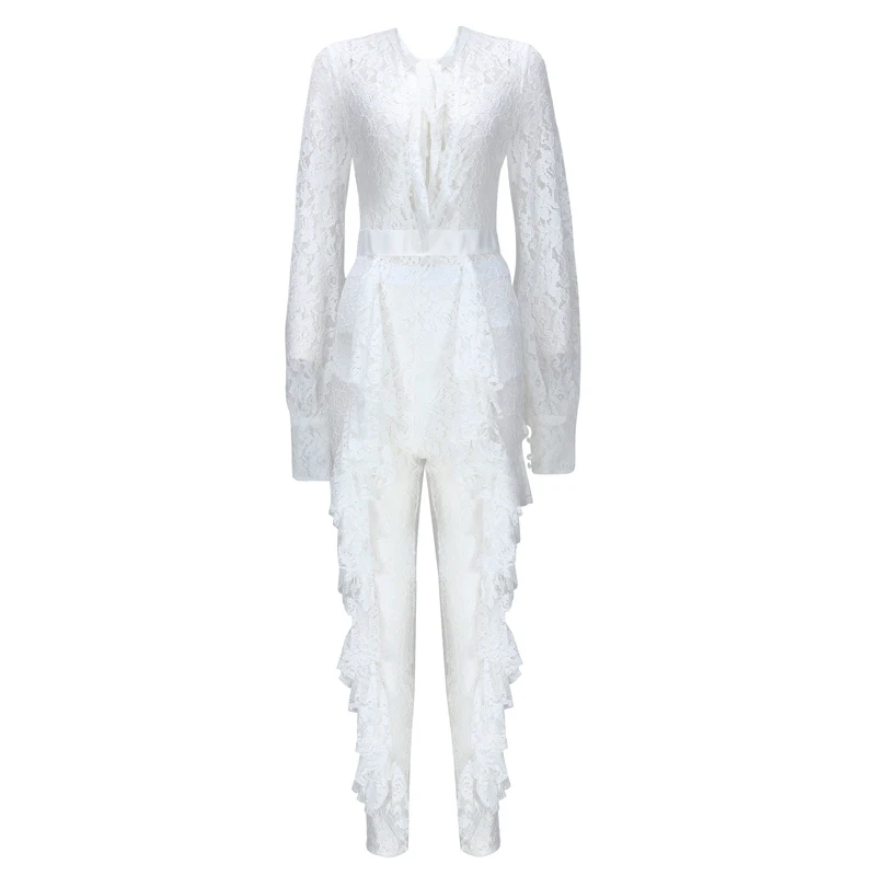 Max Spri 2019 Sexy Women Jumpsuit Floral Lace Plunge Deep V Hollow Out Fashion Party Bow Full Length Jumpsuit Max Spri 2019 Sexy Women Jumpsuit Floral Lace Plunge Deep V Hollow Out Fashion Party Bow Full Length Jumpsuit