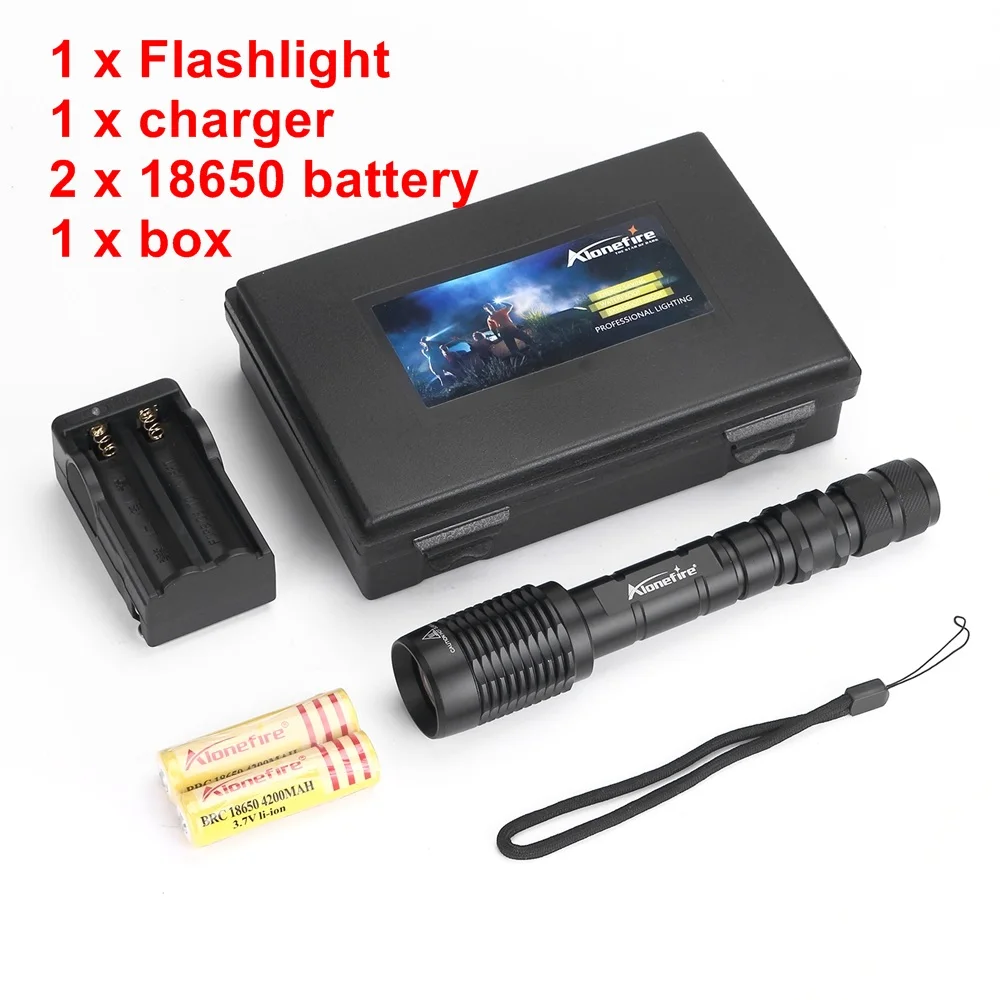 

Alonefire H210 Zoomable Flashlight CREE XM-L T6 LED Zoom Flashlight torch lamp With 2x18650 Battery Charger