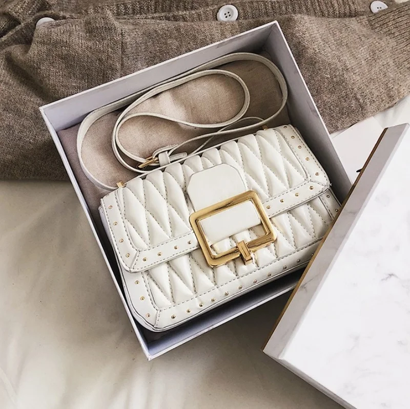 

New PU Handbags women Fashion Shoulder Bags High Quality Flap Rivet Thread Crossbody Bag Luxury Women Bags Designer Day Clutches