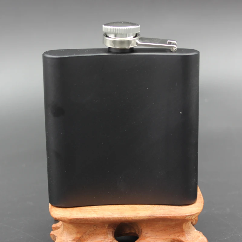 Classic Matte BLACK color 6 oz stainless steel hip flask can be laser