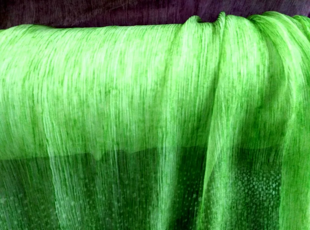 

Green block print French Lace Chiffon Fabric For Sewing Woven Material Textile Tulle Dress 100% Silk Fabric 8mm tecidos