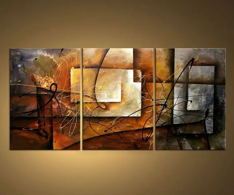 

3 Piece Hand Painted Modern Abstract geometric Canvas Painting Wall Art Cuadros Paintings for Living Room Home Decor