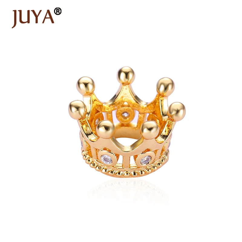 

Supplies For Jewelry Copper Metal Micro Pave CZ Cubic Zirconia Crown Beads For DIY Beaded Bracelets Findings Bead Accessories