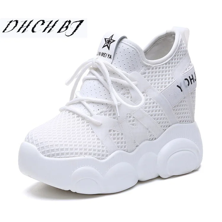 

2019 New Women Platform Casual Shoes Mesh Breathable Wedge Heels Shoes 9.5 CM Autumn Thick Sole Sneakers Woman Deportivas Mujer