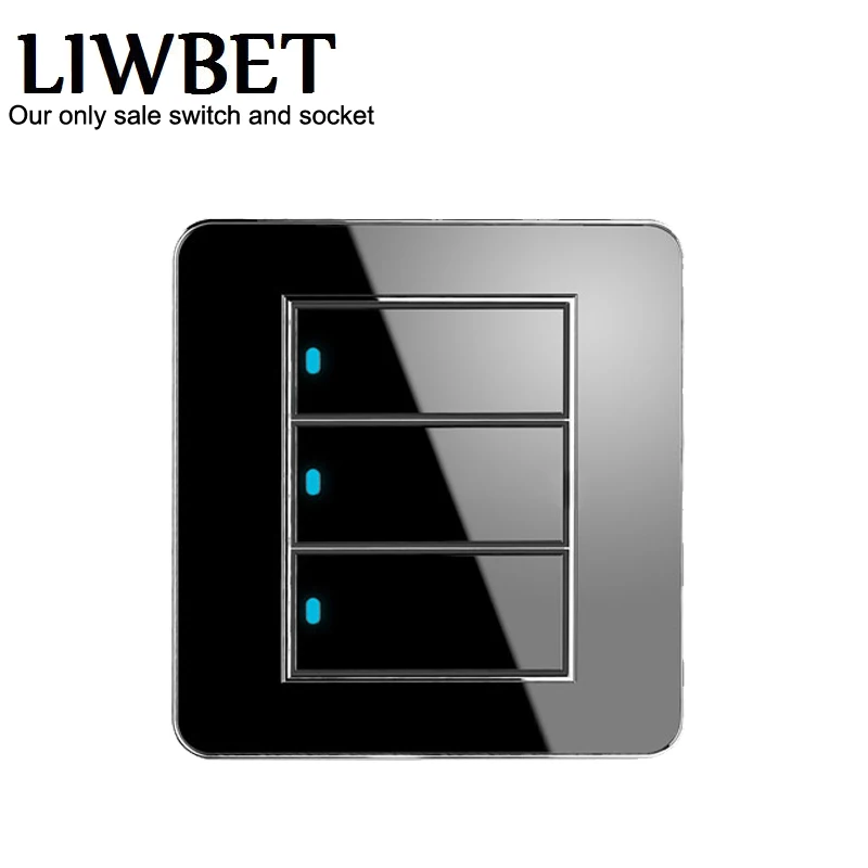 

Luxury Wall Switch Panel, Light Switch 3 Gang 1 Way Push Button switch UK standards16A,110~250V, 220V