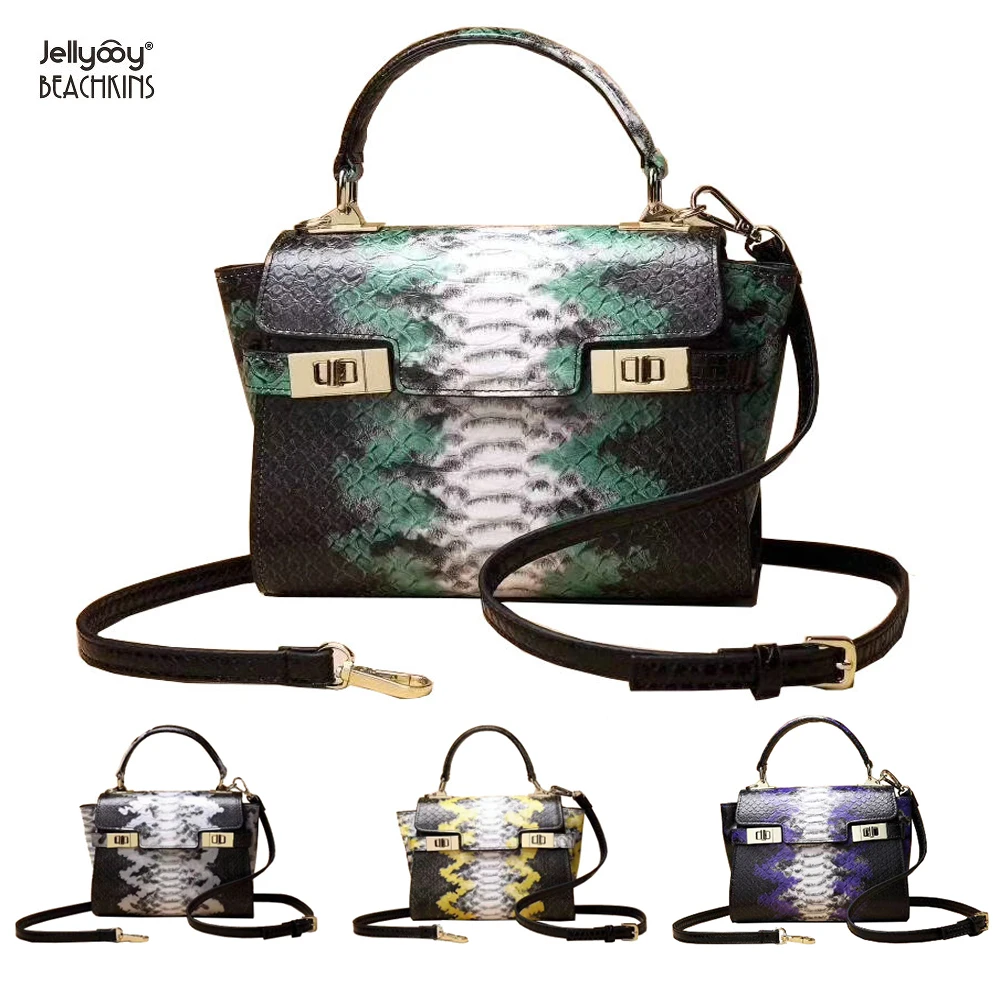 

Jellyooy Beachkins New Genuine Leather Handbags Fashion Colorful Python Print Grain Lady Shoulder Messenger Handbag