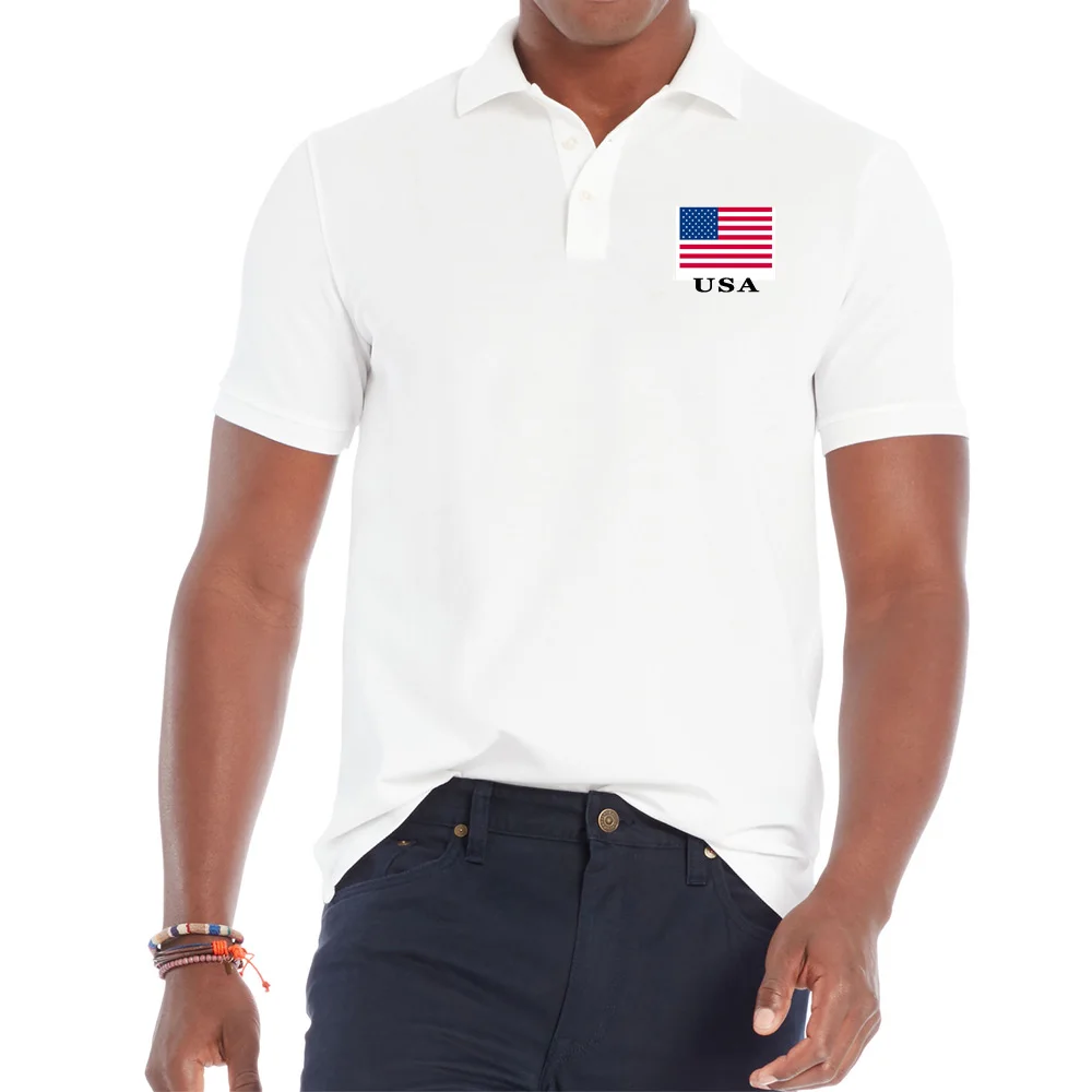 

Men's Short Sleeve Turndown Collar Shirt USA National Flag Printing Breathable Summer Soft and Comfortable Tee Shirt S-2XL