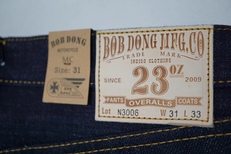 BOB DONG 23oz Flash Back Pockets Motorcycle Style Men's Jeans Selvage Denim Blue 3