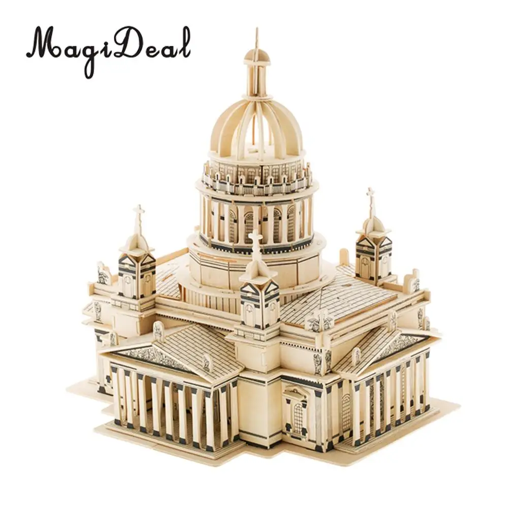 Wooden 3D Puzzle DIY Assembly Church Building Model Architecture Children Adult Puzzle Jigsaw Kids Toy Gift