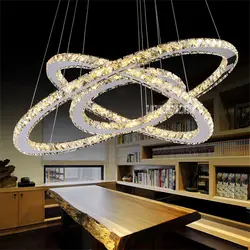 Творческий ресторан светодиодный хрустальная люстра 3-кольцо висячая лампа дома подвесной потолок светильники 100-240 V 15m2-30m2
