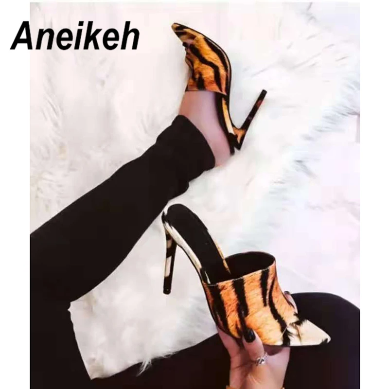 Aneikeh/Новинка года; сандалии с рисунком зебры; женские шлепанцы на высоком тонком каблуке с открытым носком; прозрачные Босоножки на каблуке; туфли-лодочки