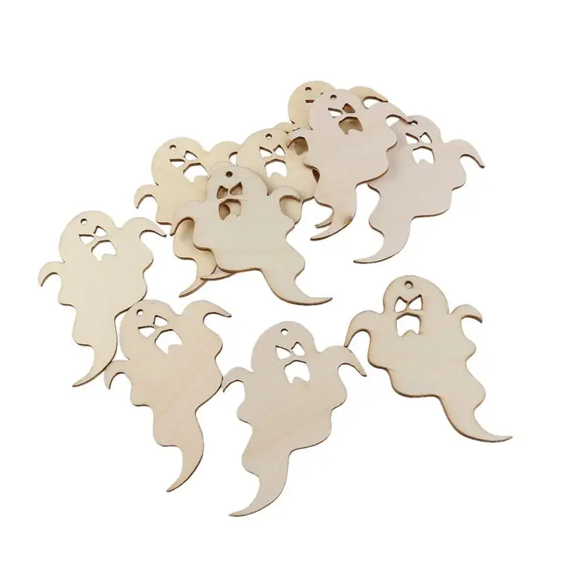 10pcs wooden embellishments halloween decoration wrathful snicker flying ghost pattern pendant with hemp ropeschina
