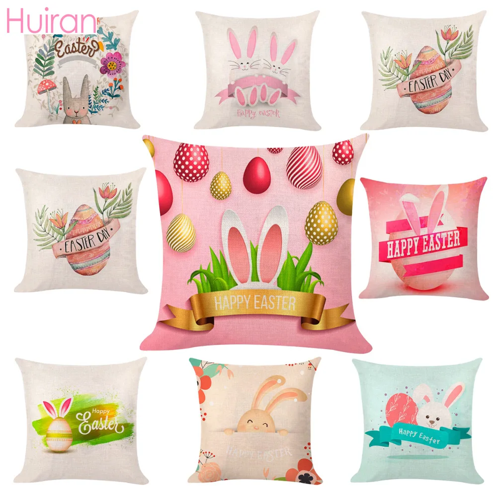 

Huiran 45*45cm Cotton Pillowcase Happy Easter Decorations For Home Easter Bunny Easter Eggs Birthday Party Decor Baby Shower